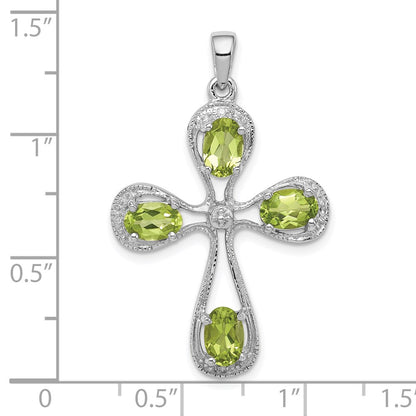 Sterling Silver Rhodium Peridot u0026 Diamond Cross Pendant