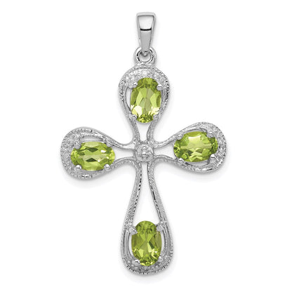 Sterling Silver Rhodium Peridot u0026 Diamond Cross Pendant