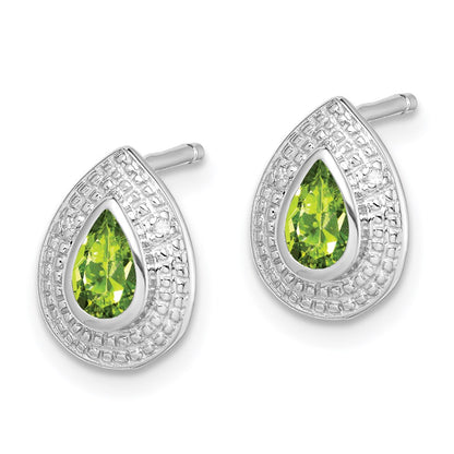 Sterling Silver Rhodium Peridot u0026 Diamond Post Earrings