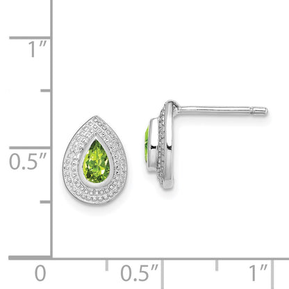Sterling Silver Rhodium Peridot u0026 Diamond Post Earrings