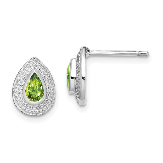 Sterling Silver Rhodium Peridot u0026 Diamond Post Earrings