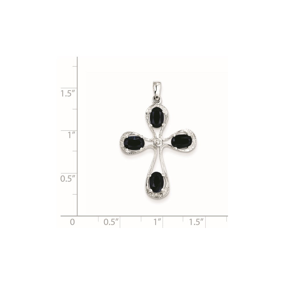 Sterling Silver Rhodium Dark Sapphire u0026 Diamond Cross Pendant