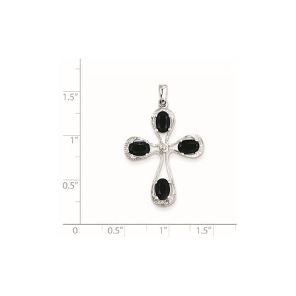 Sterling Silver Rhodium Dark Sapphire u0026 Diamond Cross Pendant