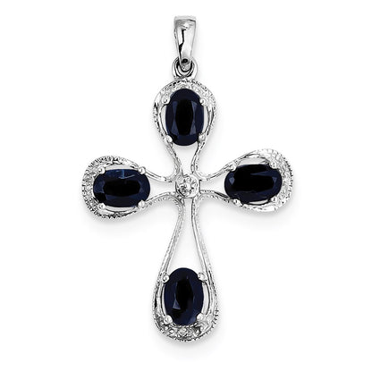 Sterling Silver Rhodium Dark Sapphire u0026 Diamond Cross Pendant