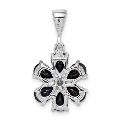 Sterling Silver Rhodium Dark Sapphire u0026 Diamond Flower Pendant