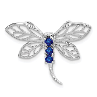 Sterling Silver Rhodium Sapphire Dragonfly Pendant