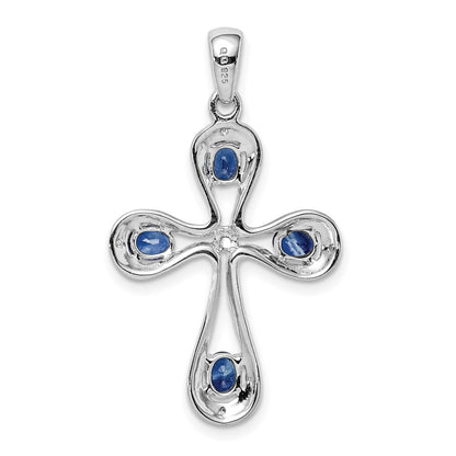 Sterling Silver Rhodium Dark Sapphire u0026 Diamond Cross Pendant