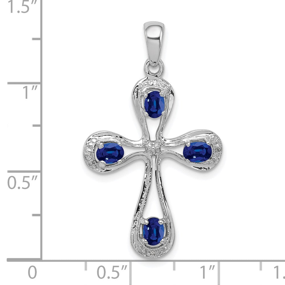 Sterling Silver Rhodium Dark Sapphire u0026 Diamond Cross Pendant