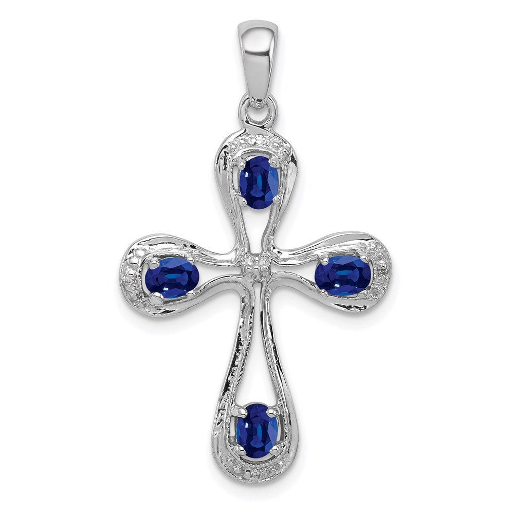 Sterling Silver Rhodium Dark Sapphire u0026 Diamond Cross Pendant