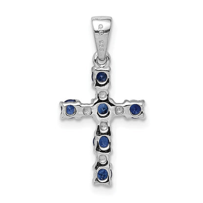 Sterling Silver Rhodium Dark Sapphire u0026 Diamond Accent Cross Pendant