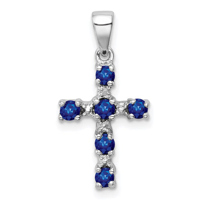 Sterling Silver Rhodium Dark Sapphire u0026 Diamond Accent Cross Pendant