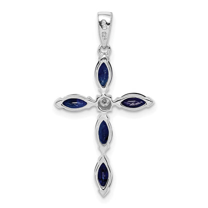 Sterling Silver Rhodium Sapphire Diamond Pendant