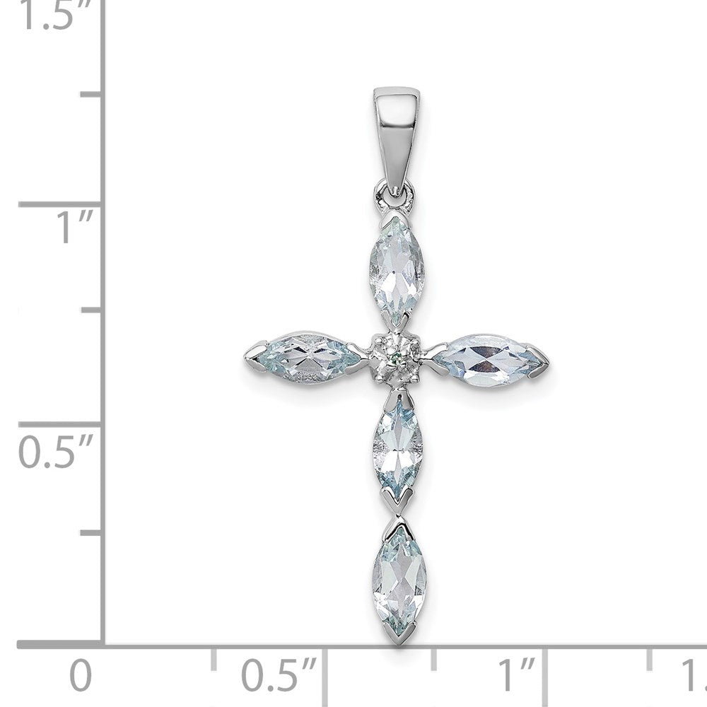 Sterling Silver Rhodium Aqua u0026 Diamond Cross Pendant