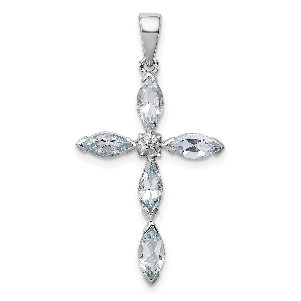Sterling Silver Rhodium Aqua u0026 Diamond Cross Pendant
