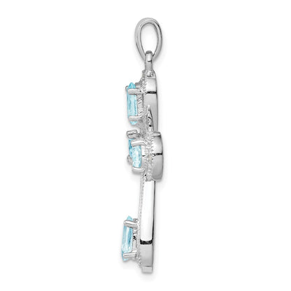 Sterling Silver Rhodium-plated Aquamarine u0026 Diamond Cross Pendant