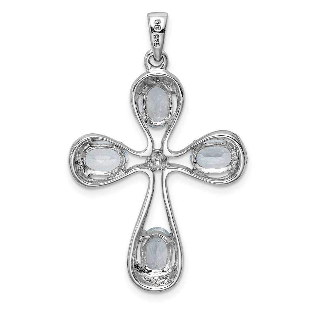 Sterling Silver Rhodium-plated Aquamarine u0026 Diamond Cross Pendant