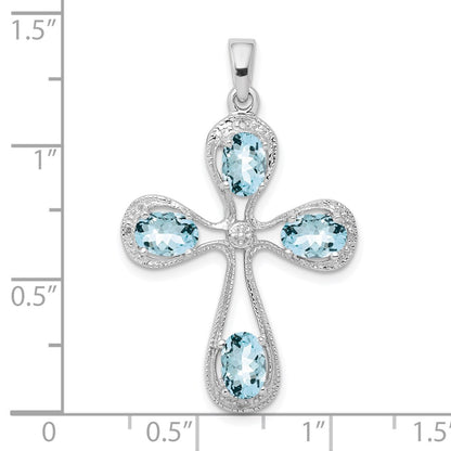 Sterling Silver Rhodium-plated Aquamarine u0026 Diamond Cross Pendant