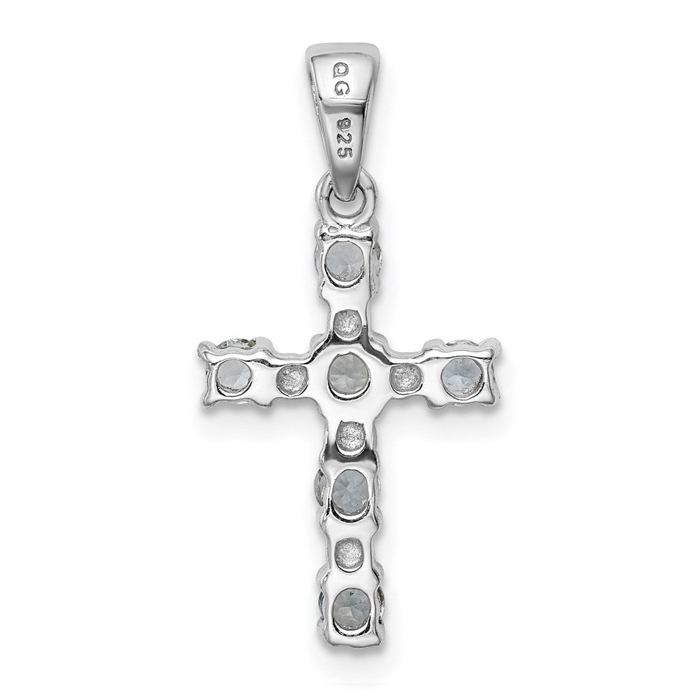 Sterling Silver Rhodium-plated Aquamarine u0026 Diamond Accent Cross Pendant