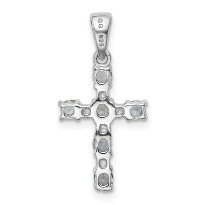 Sterling Silver Rhodium-plated Aquamarine u0026 Diamond Accent Cross Pendant