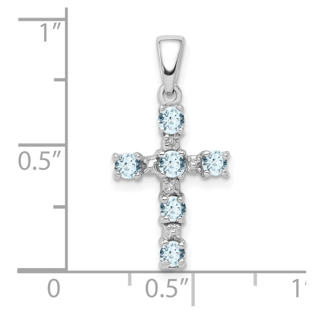 Sterling Silver Rhodium-plated Aquamarine u0026 Diamond Accent Cross Pendant