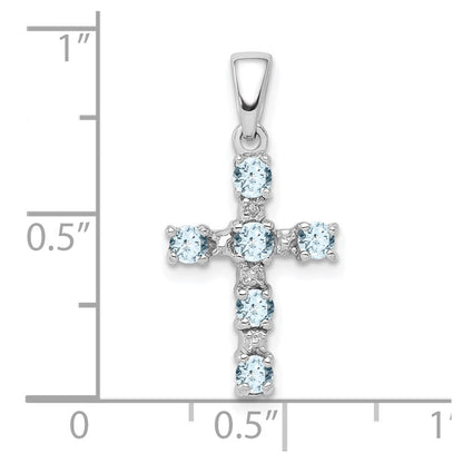 Sterling Silver Rhodium-plated Aquamarine u0026 Diamond Accent Cross Pendant