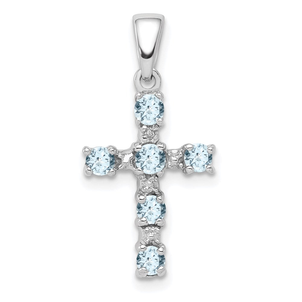 Sterling Silver Rhodium-plated Aquamarine u0026 Diamond Accent Cross Pendant