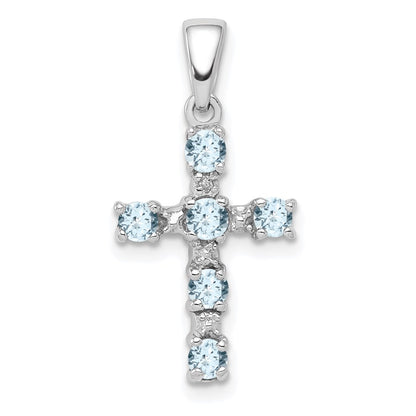 Sterling Silver Rhodium-plated Aquamarine u0026 Diamond Accent Cross Pendant