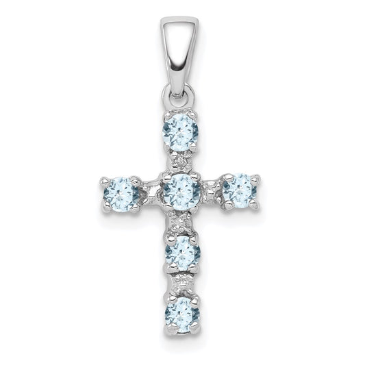 Sterling Silver Rhodium-plated Aquamarine u0026 Diamond Accent Cross Pendant