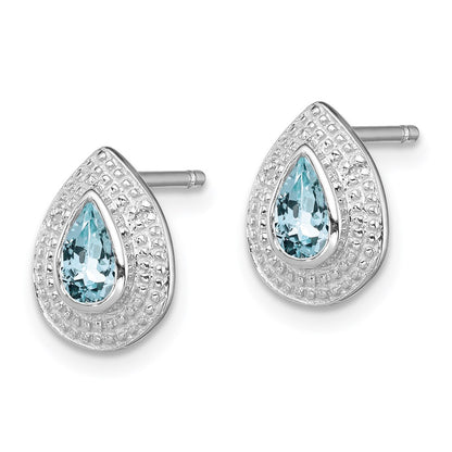 Sterling Silver Rhodium Aqua u0026 Diamond Post Earrings