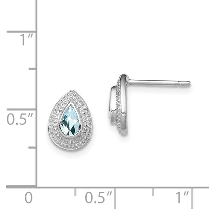 Sterling Silver Rhodium Aqua u0026 Diamond Post Earrings