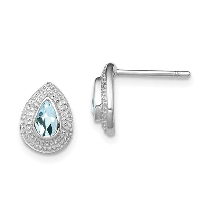 Sterling Silver Rhodium Aqua u0026 Diamond Post Earrings