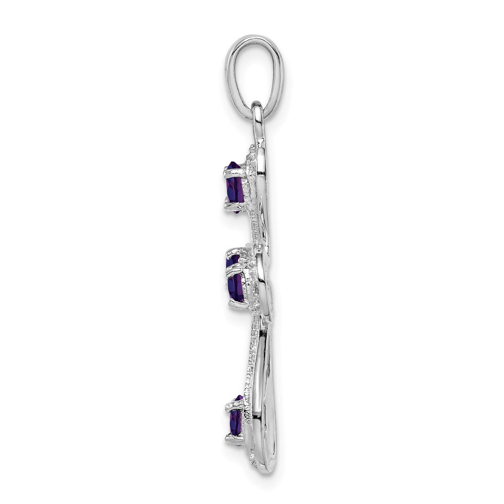 Sterling Silver Rhodium Amethyst u0026 Diamond Cross Pendant