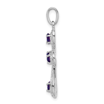 Sterling Silver Rhodium Amethyst u0026 Diamond Cross Pendant