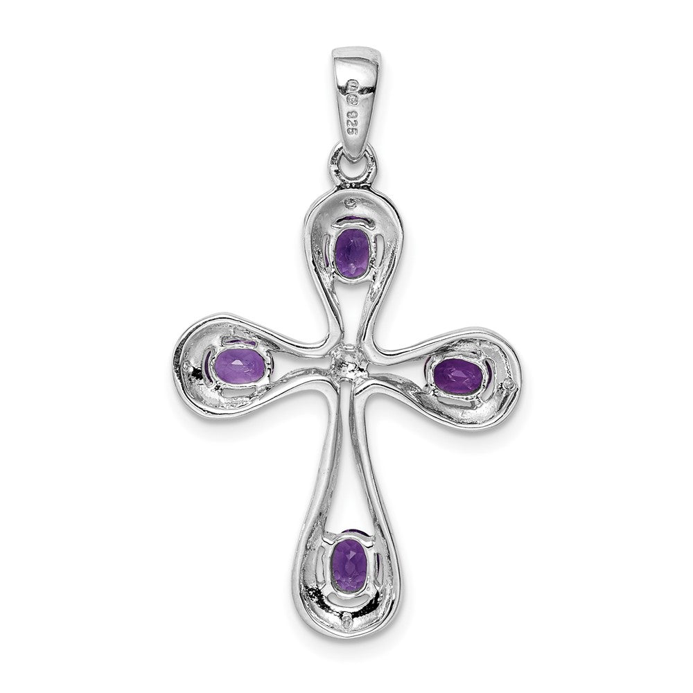 Sterling Silver Rhodium Amethyst u0026 Diamond Cross Pendant