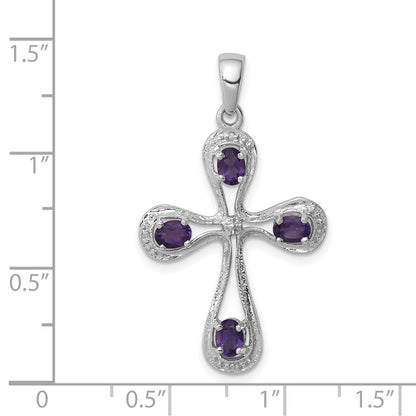 Sterling Silver Rhodium Amethyst u0026 Diamond Cross Pendant