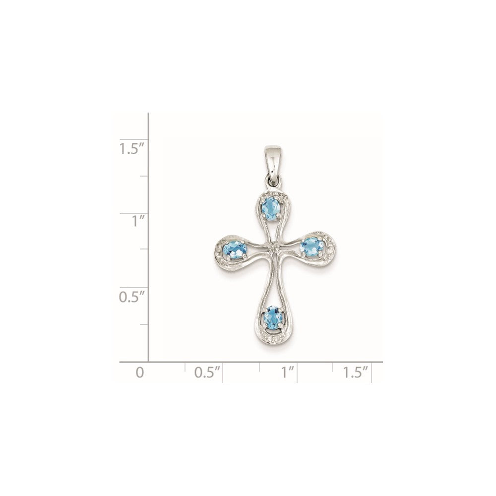 Sterling Silver Rhodium Lt Sw Blue Topaz Cross u0026 Diamond Pendant