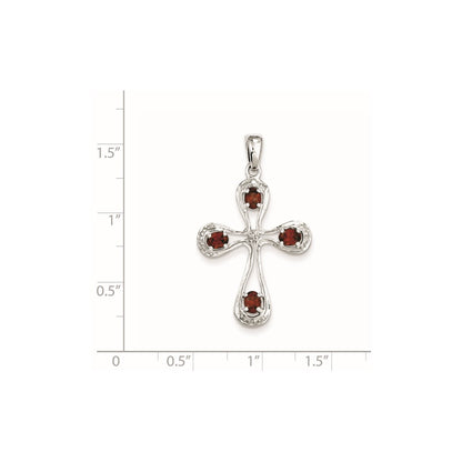 Sterling Silver Rhodium Garnet u0026 Diamond Cross Pendant