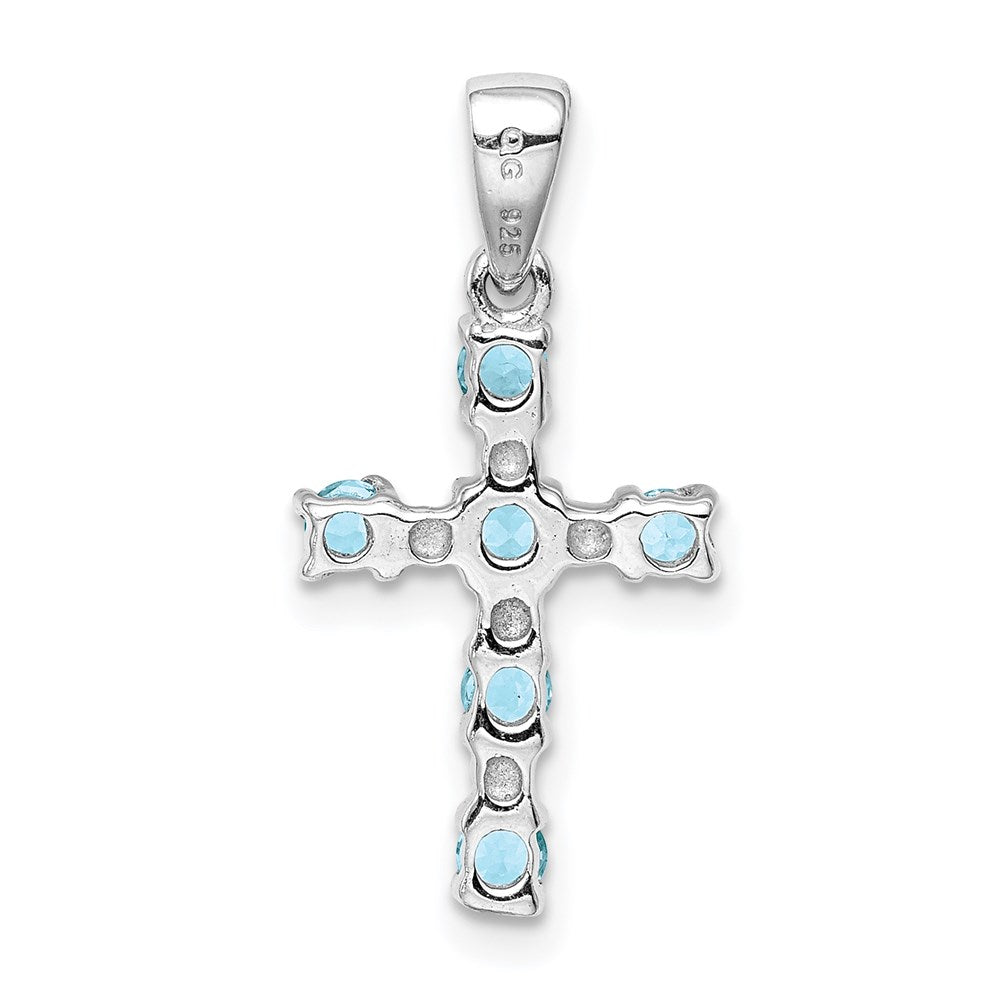 Sterling Silver Rhodium Lt Sw Blue Topaz Cross u0026 Diamond Accent Pendant