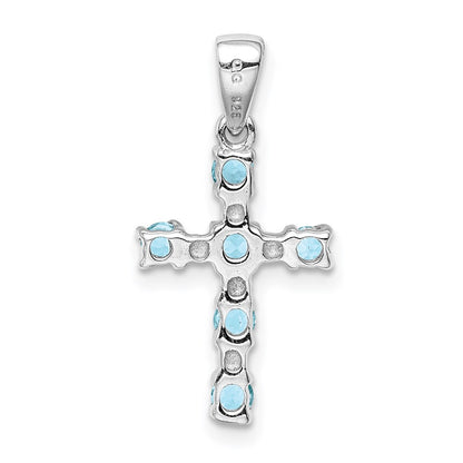 Sterling Silver Rhodium Lt Sw Blue Topaz Cross u0026 Diamond Accent Pendant