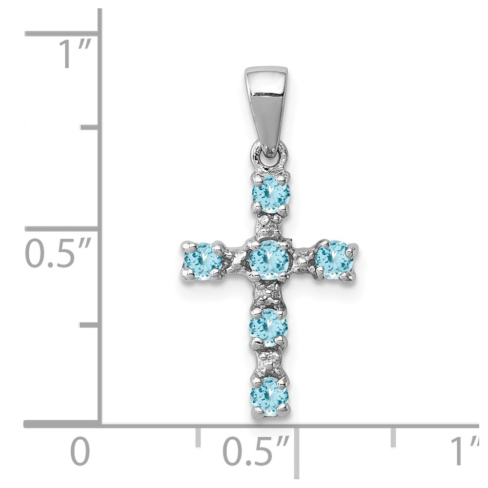 Sterling Silver Rhodium Lt Sw Blue Topaz Cross u0026 Diamond Accent Pendant