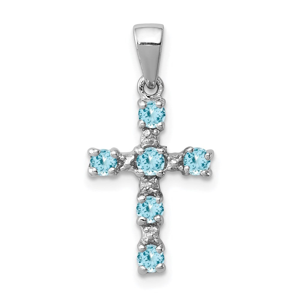 Sterling Silver Rhodium Lt Sw Blue Topaz Cross u0026 Diamond Accent Pendant