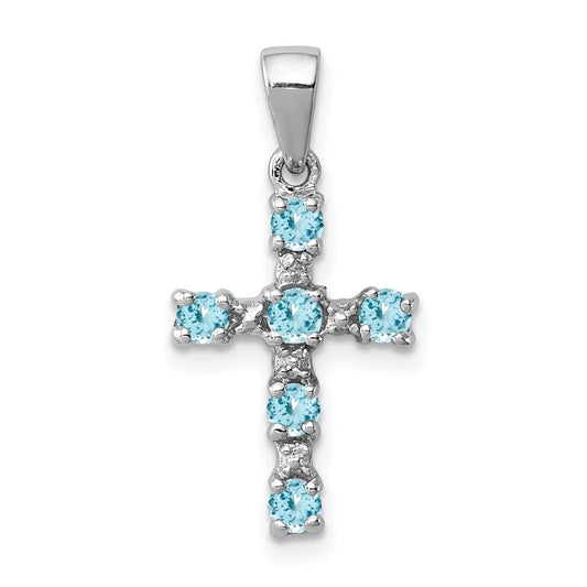 Sterling Silver Rhodium Lt Sw Blue Topaz Cross u0026 Diamond Accent Pendant