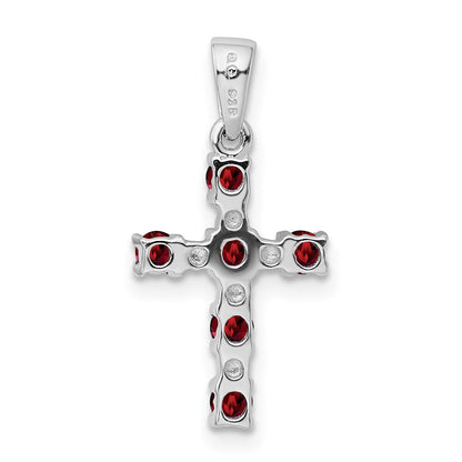 Sterling Silver Rhodium-plated Garnet u0026 Diamond Accent Cross Pendant