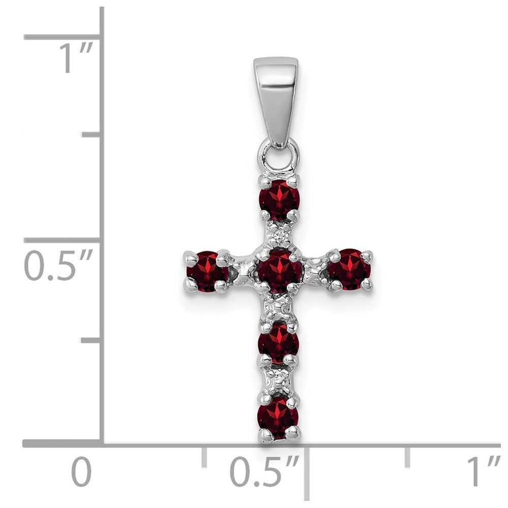 Sterling Silver Rhodium-plated Garnet u0026 Diamond Accent Cross Pendant