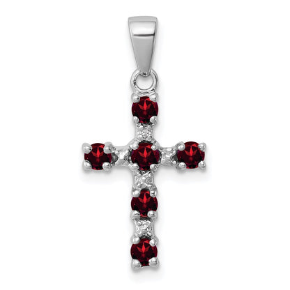 Sterling Silver Rhodium-plated Garnet u0026 Diamond Accent Cross Pendant