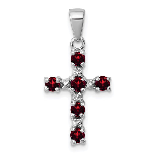 Sterling Silver Rhodium-plated Garnet u0026 Diamond Accent Cross Pendant