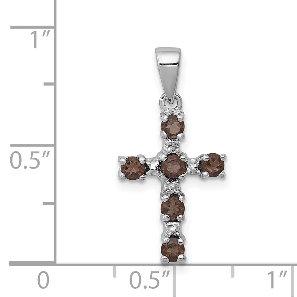 Sterling Silver Rhodium Smoky Quartz u0026 Diamond Accent Cross Pendant