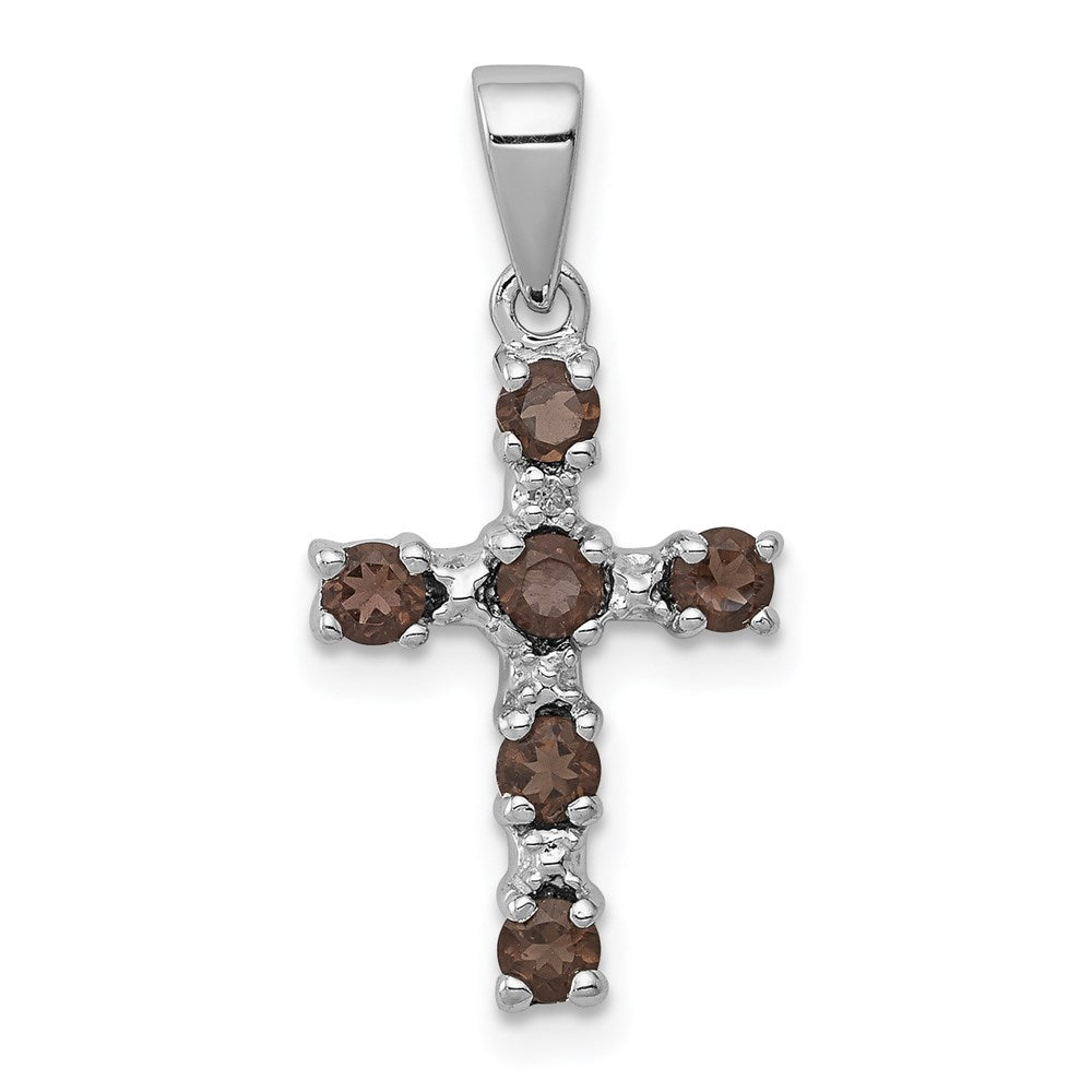 Sterling Silver Rhodium Smoky Quartz u0026 Diamond Accent Cross Pendant