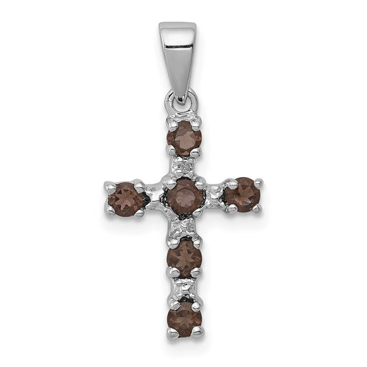 Sterling Silver Rhodium Smoky Quartz u0026 Diamond Accent Cross Pendant