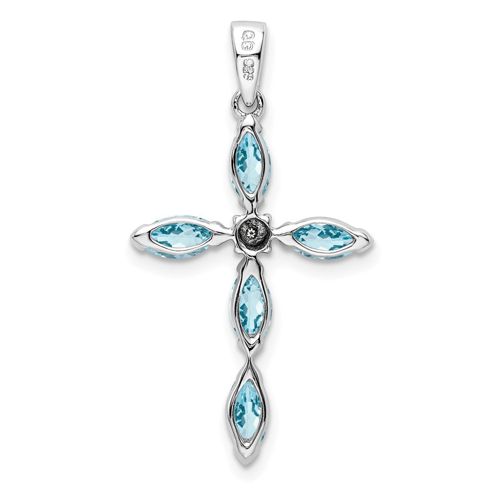 Sterling Silver Rhodium Lt Sw Blue Topaz Cross u0026 Diamond Pendant